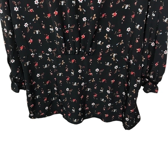 Zara Basic Denim z1975 Black Floral Tie Neck Long Sleeve Blouse NWT Medium - Picture 6 of 12